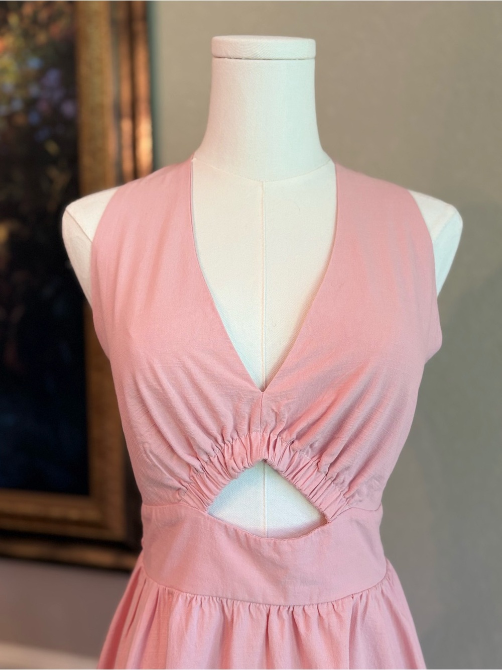 Light Pink Halter Mini Dress with Front Cutout — Small - Picture 3 of 9